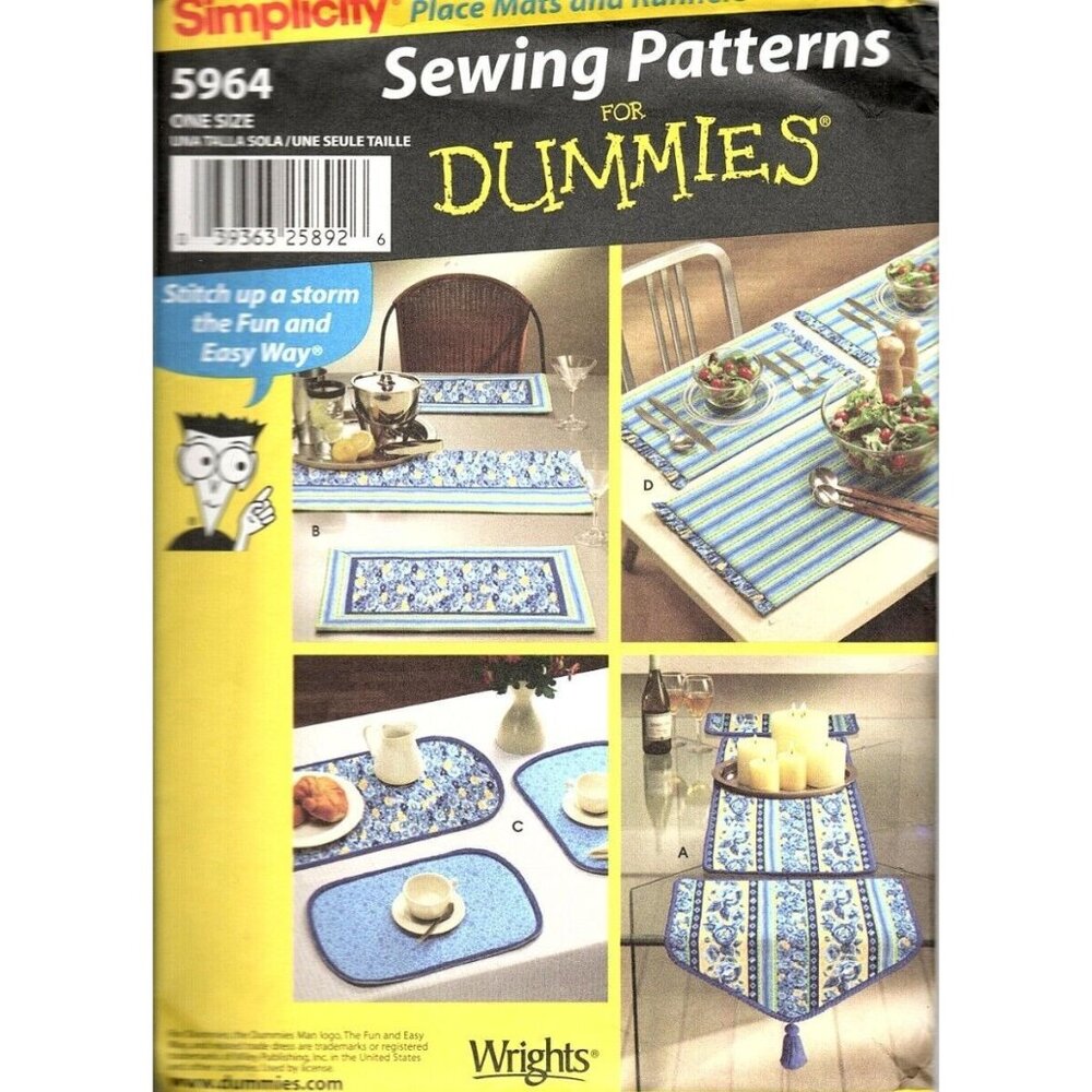 Simplicity 5964 Sewing Patterns For Dummies Table Runners & Place Mats 13 Pieces